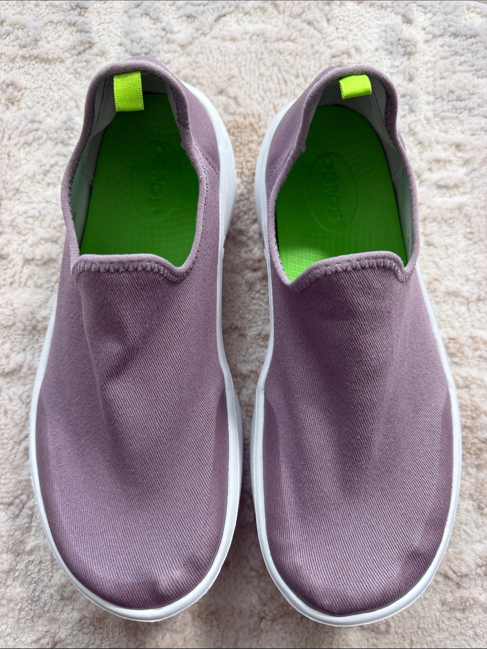 OOFOS Women Slip-On Sneakers in Mauve with Neon Green Insole